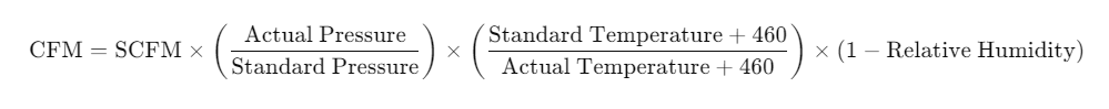 scfm to cfm calculation formula